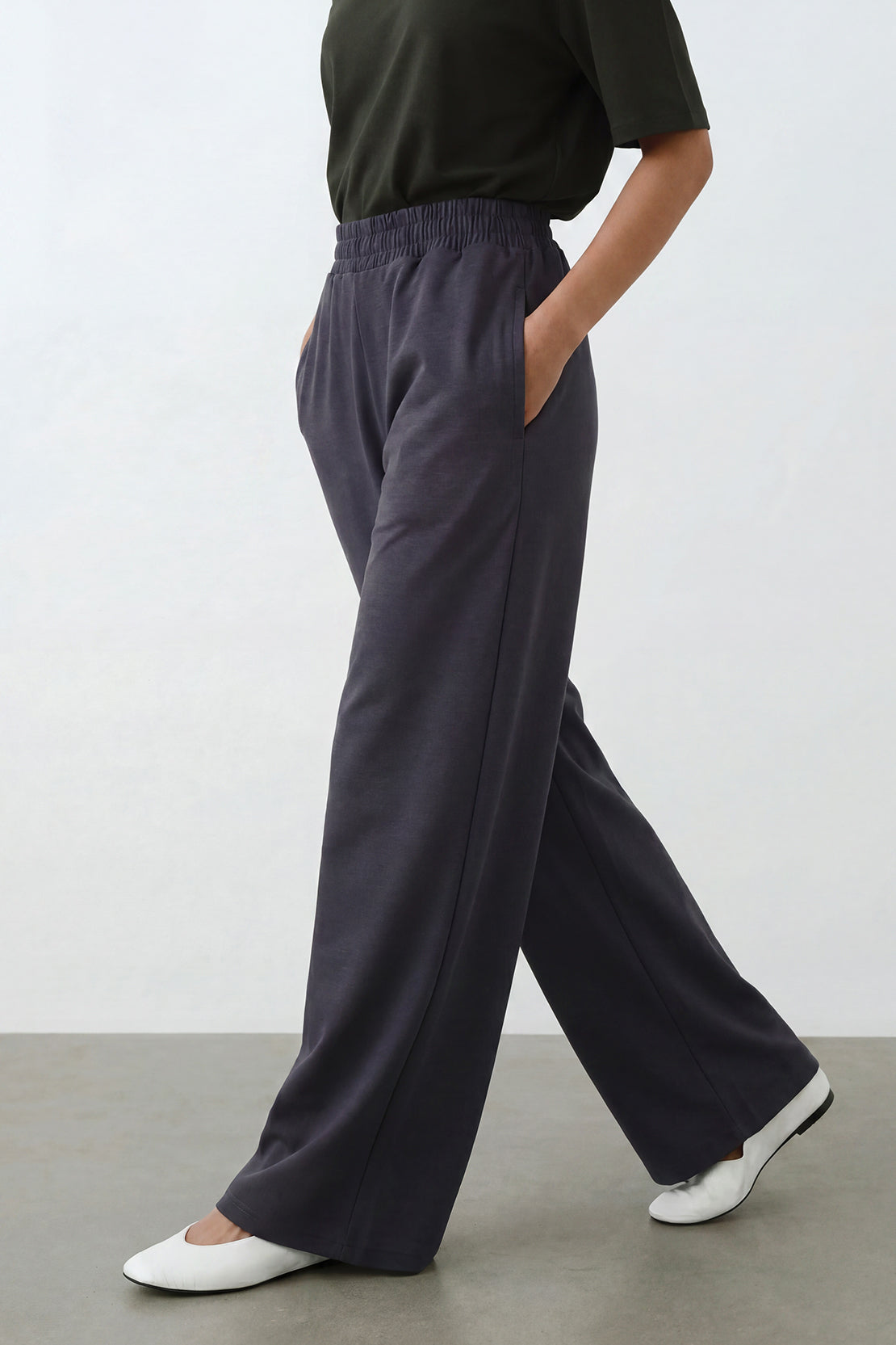 KOKO Modal Roma Relaxed Wide Leg Bottom – Dark Grey