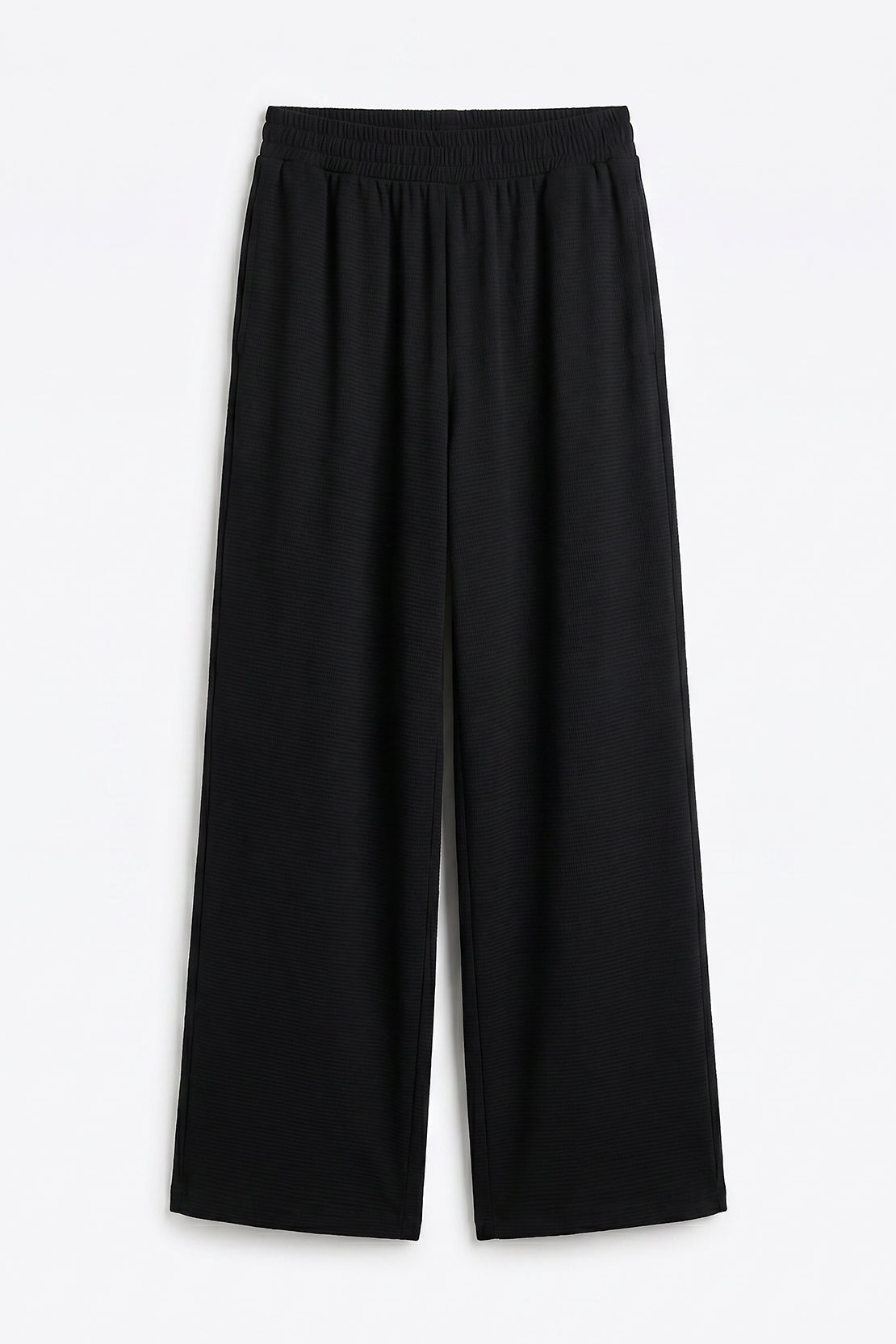 Koko Textured Knitted Wide-Leg Pants – Black