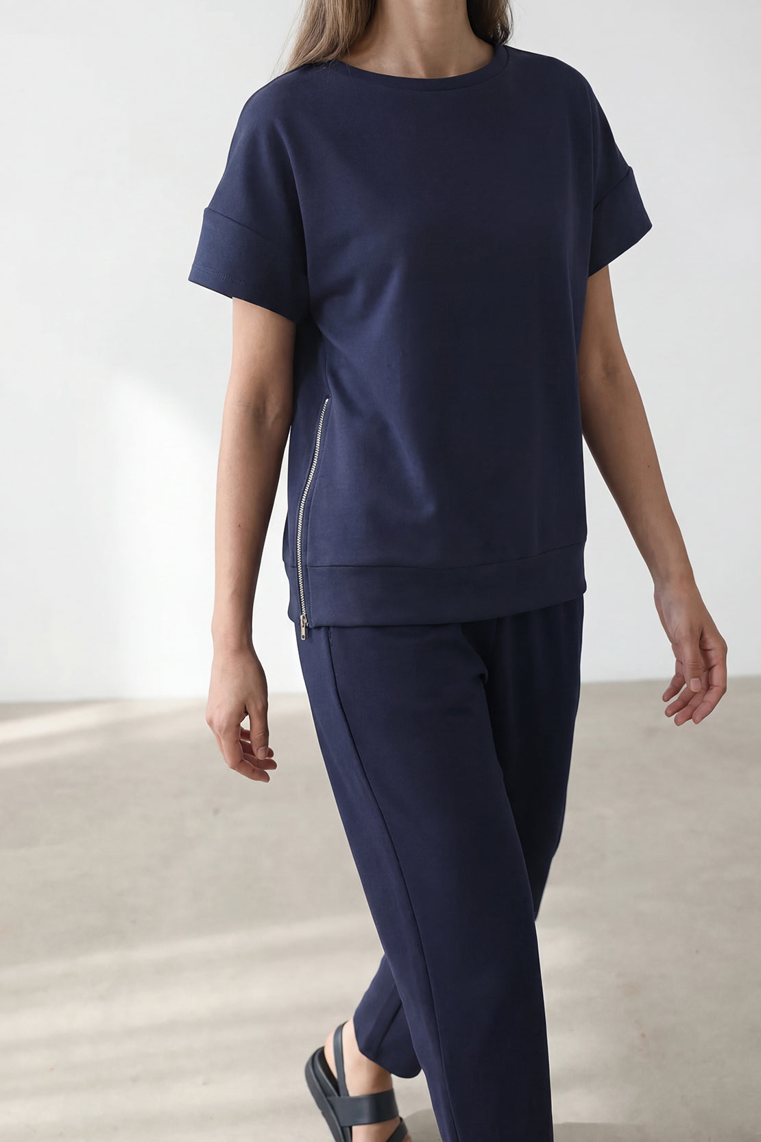KOKO Modal Relaxed Boat Neck Top – navy