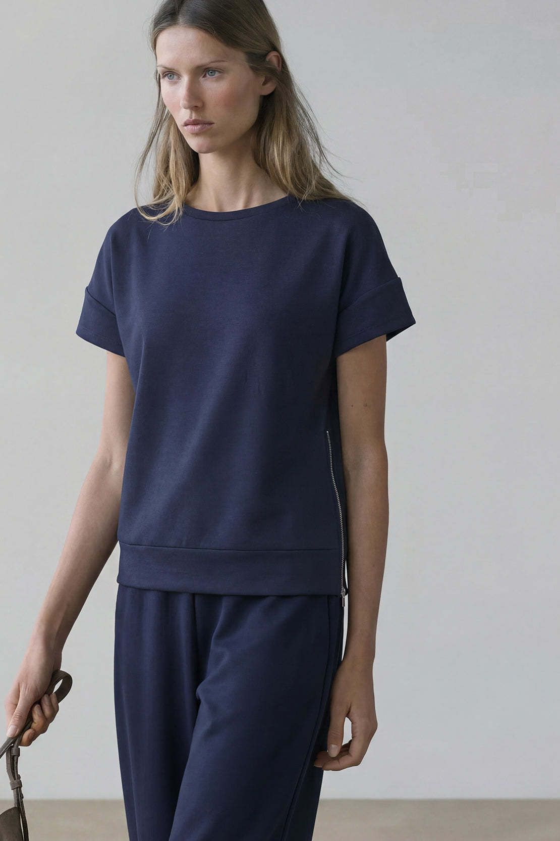 KOKO Modal Relaxed Boat Neck Top – navy