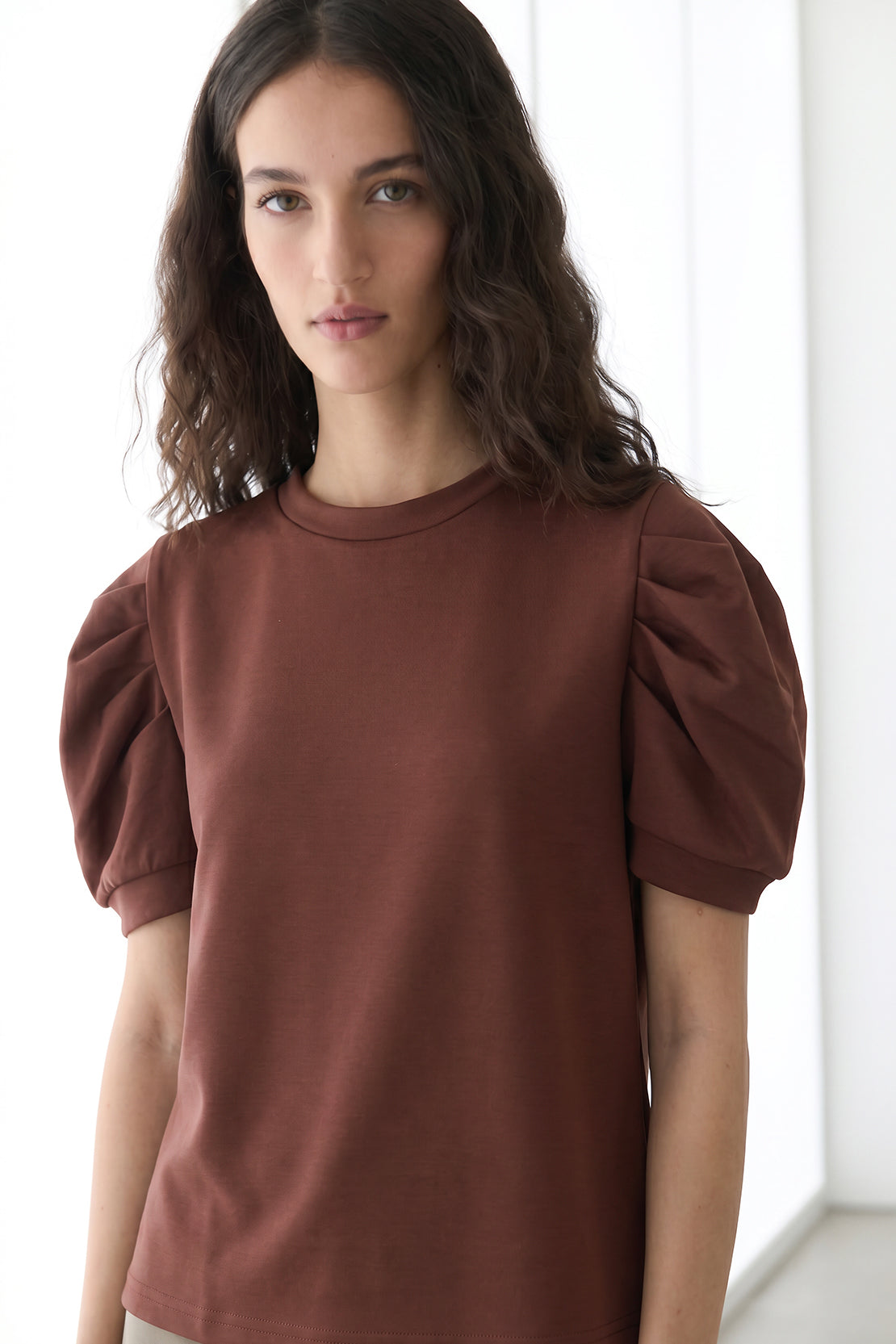 Koko Modal Puff Sleeve Top – Brown