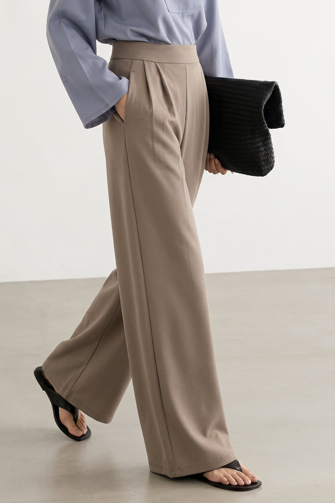 KOKO Viscose Scuba Wide-Leg Pleated Bottom – Khaki