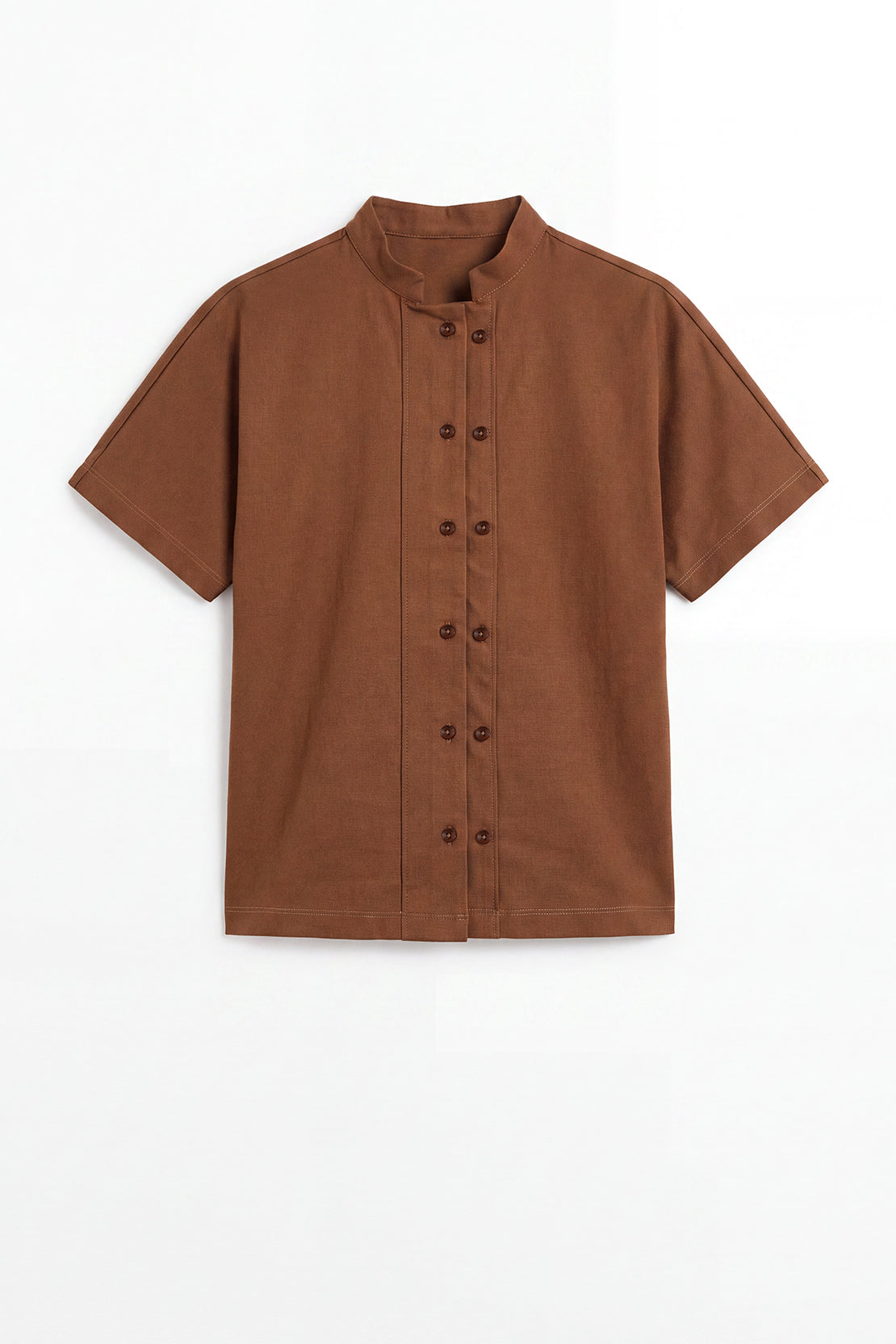 KOKO Smooth Cotton Button-Front Shirt – Brown