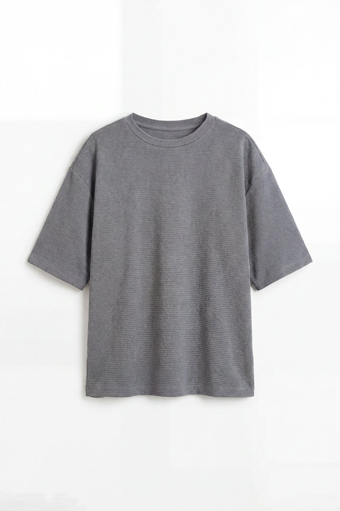 KOKO Textured Knit Boxy Fit Crew Neck Tee – Grey