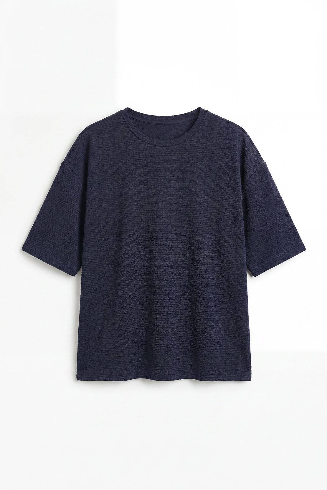 KOKO Textured Knit Boxy Fit Crew Neck Tee – Navy