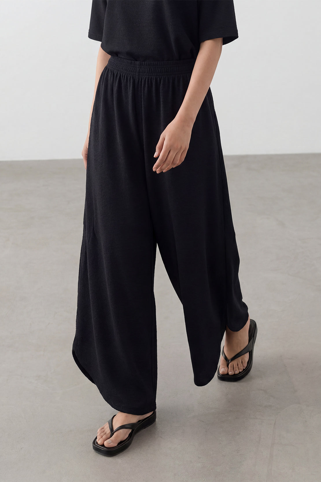 KOKO Textured Knit Wide Leg Bottom with Side Slit – Black