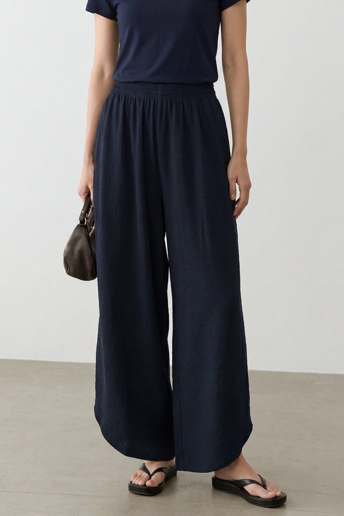 KOKO Textured Knit Wide Leg Bottom with Side Slit – Dark Navy