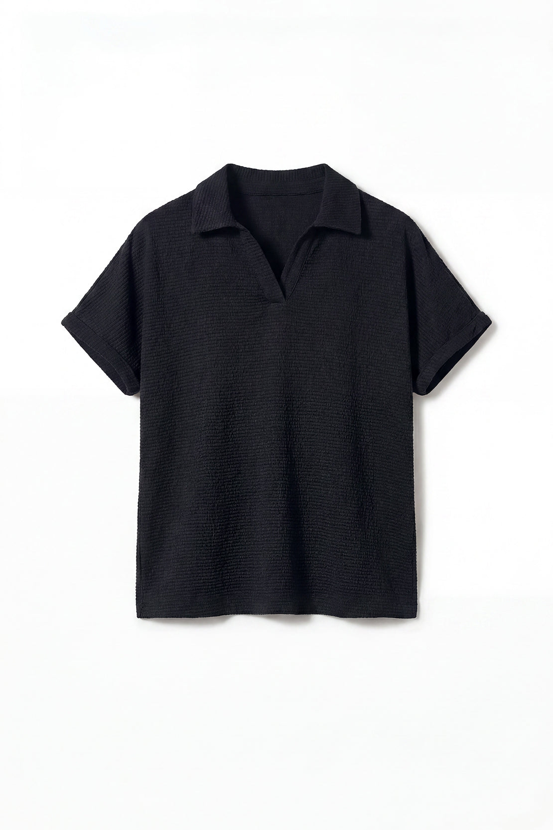 KOKO Textured Knit Cap Sleeve Polo – Black