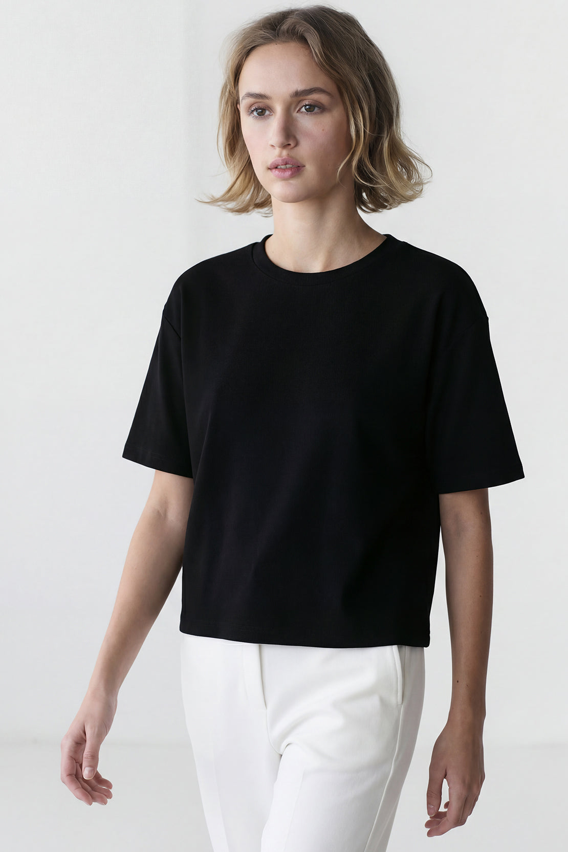 KOKO Sheen Modal Relaxed Crew Neck Top – Black