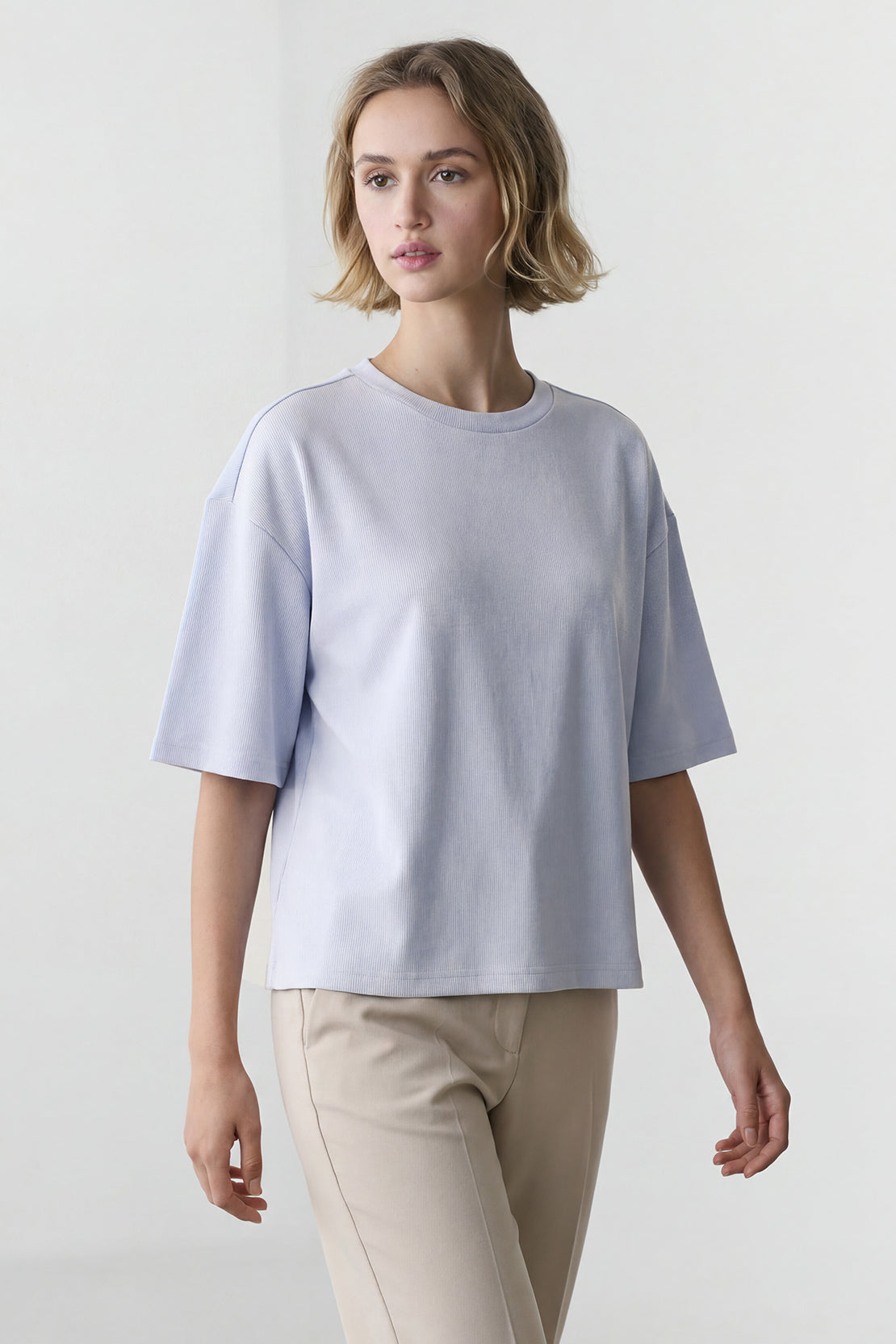 KOKO Sheen Modal Relaxed Crew Neck Top – Blue