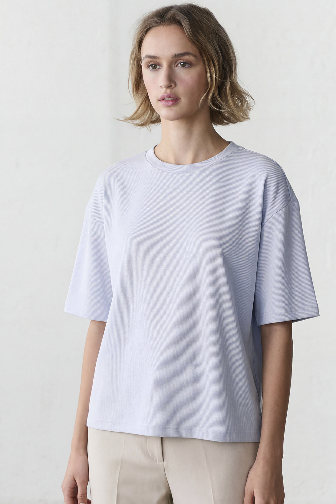KOKO Sheen Modal Relaxed Crew Neck Top – Blue