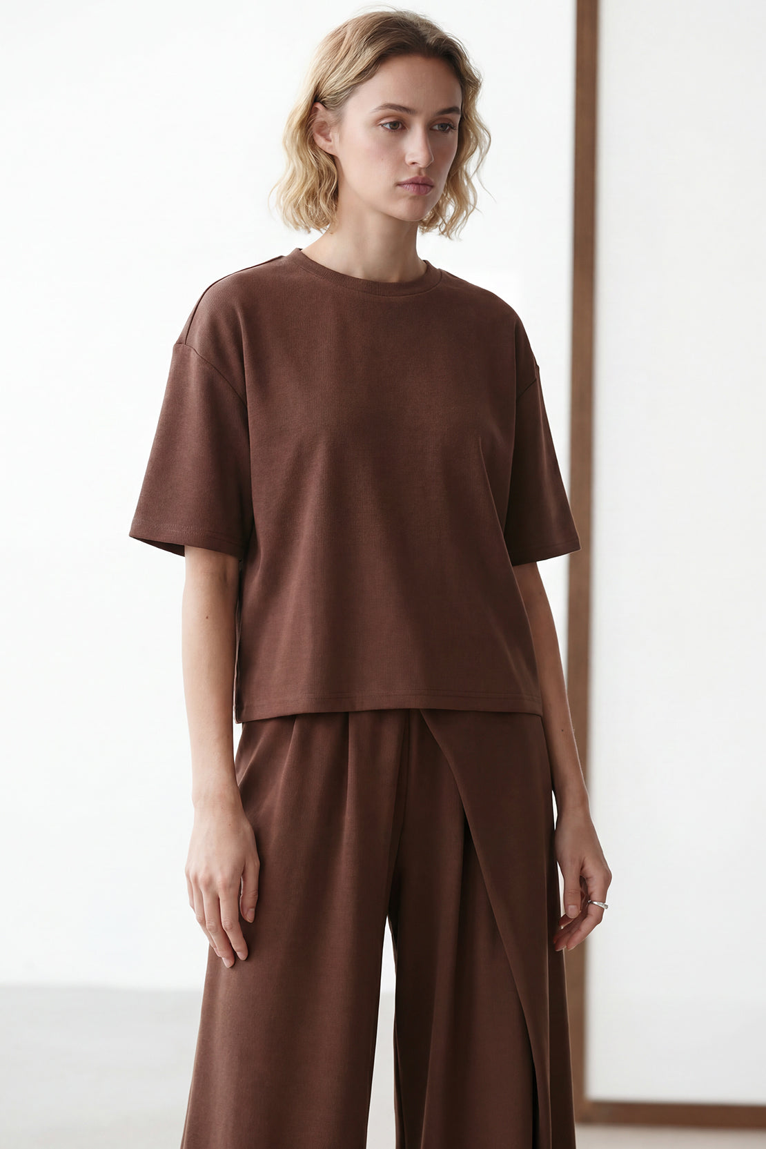 KOKO Sheen Modal Relaxed Crew Neck Top – Taupe