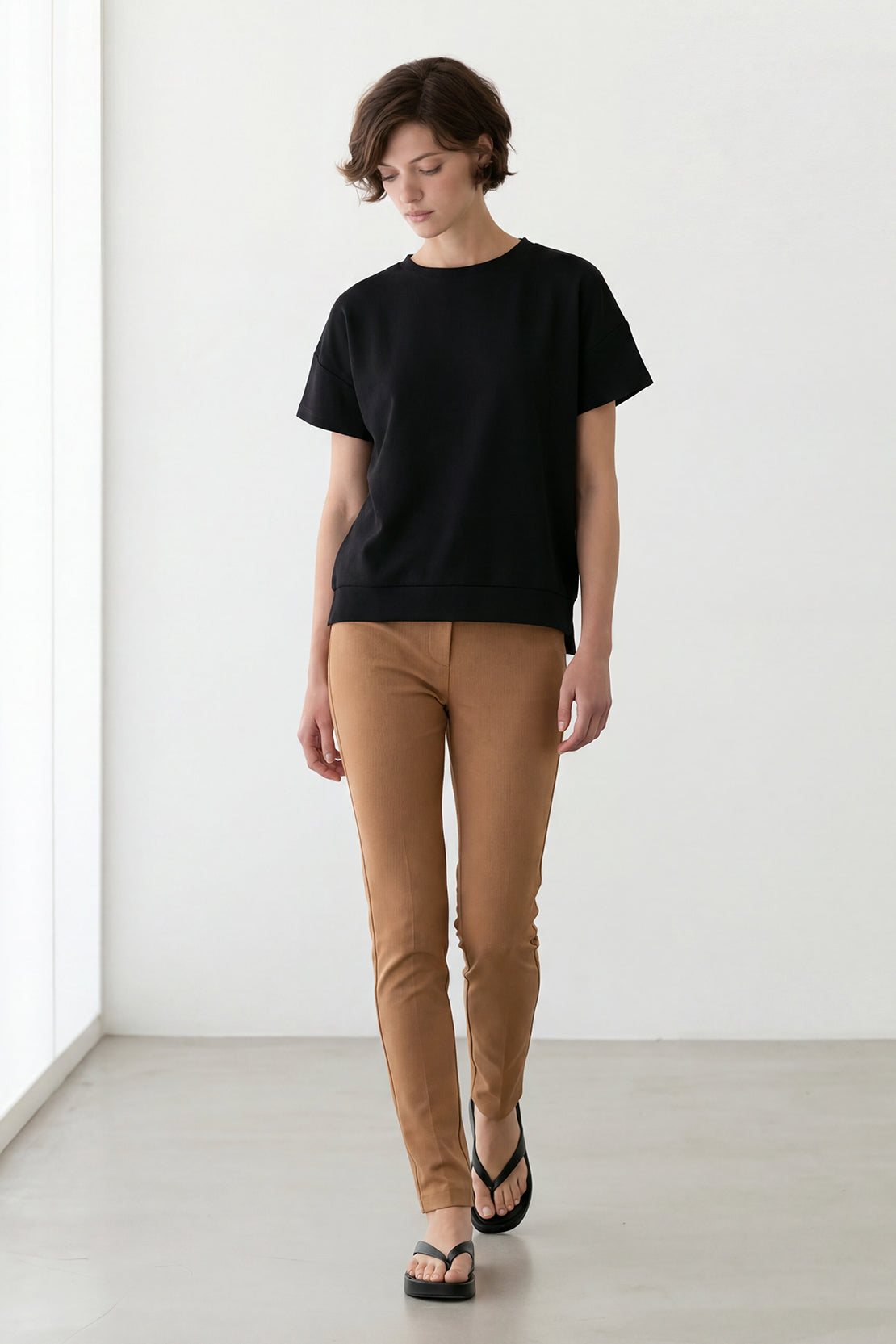 KOKO Sheen Modal Relaxed Crew Neck Top – Black