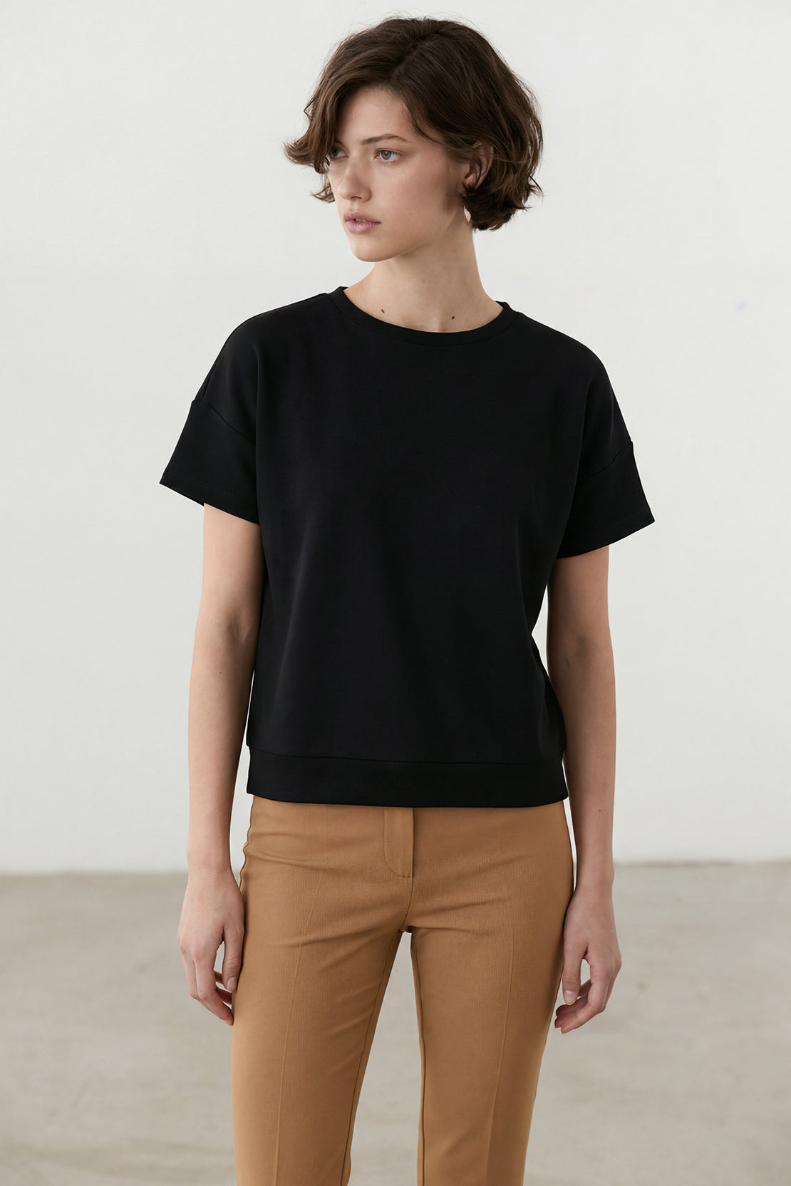 KOKO Sheen Modal Relaxed Crew Neck Top – Black