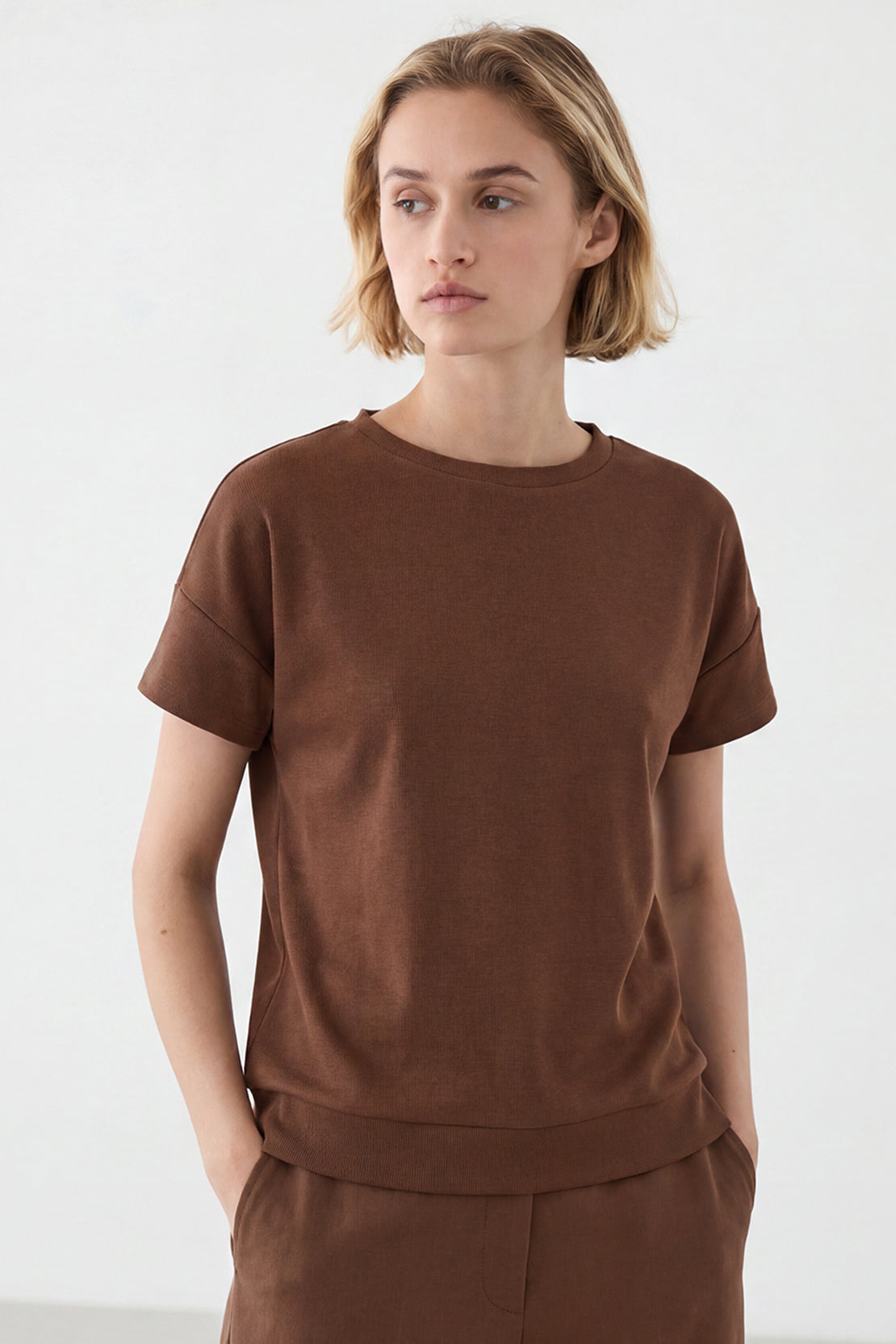 KOKO Sheen Modal Relaxed Crew Neck Top – Taupe