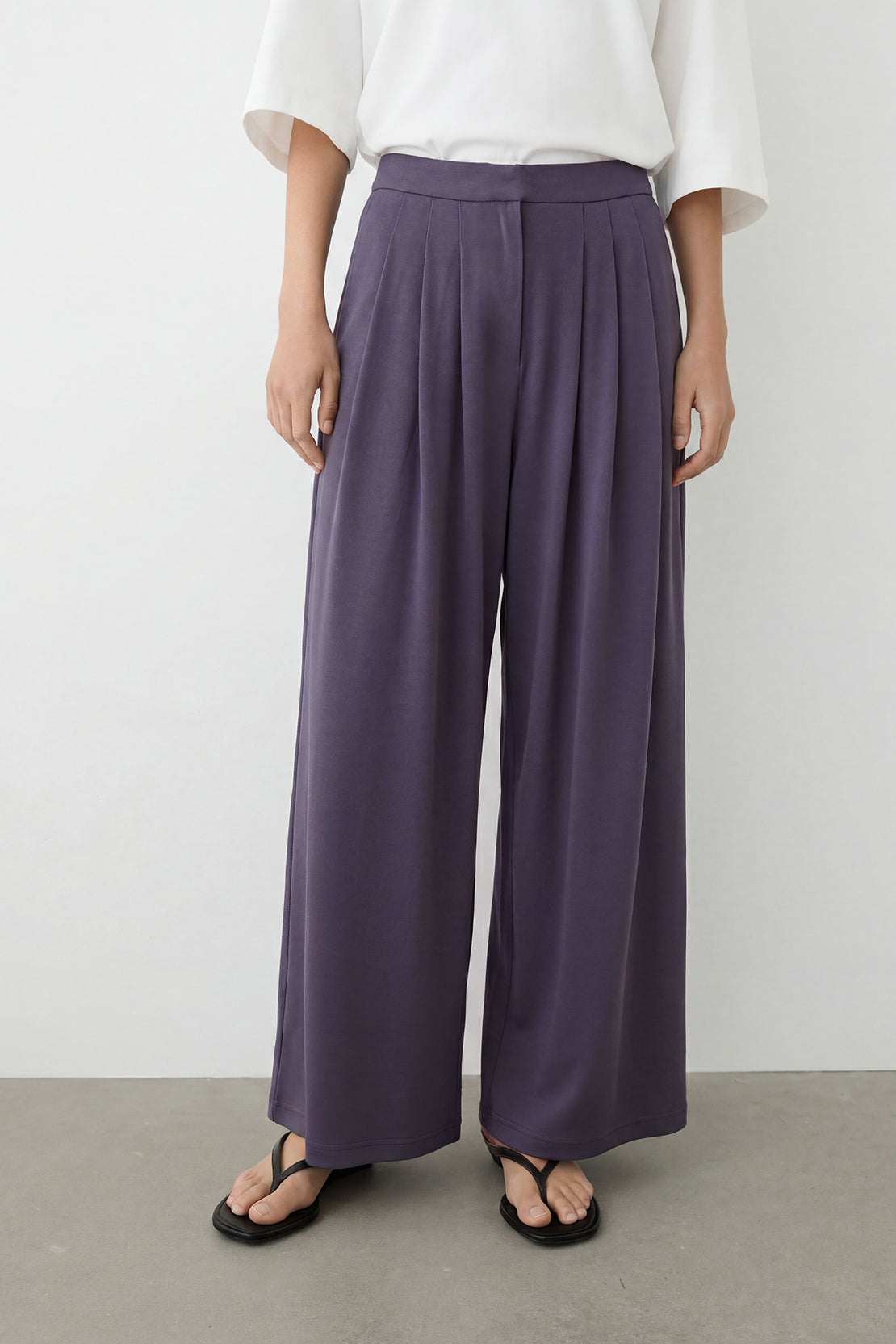 KOKO Modal Blend Pleated Wide-Leg Pants – Grey