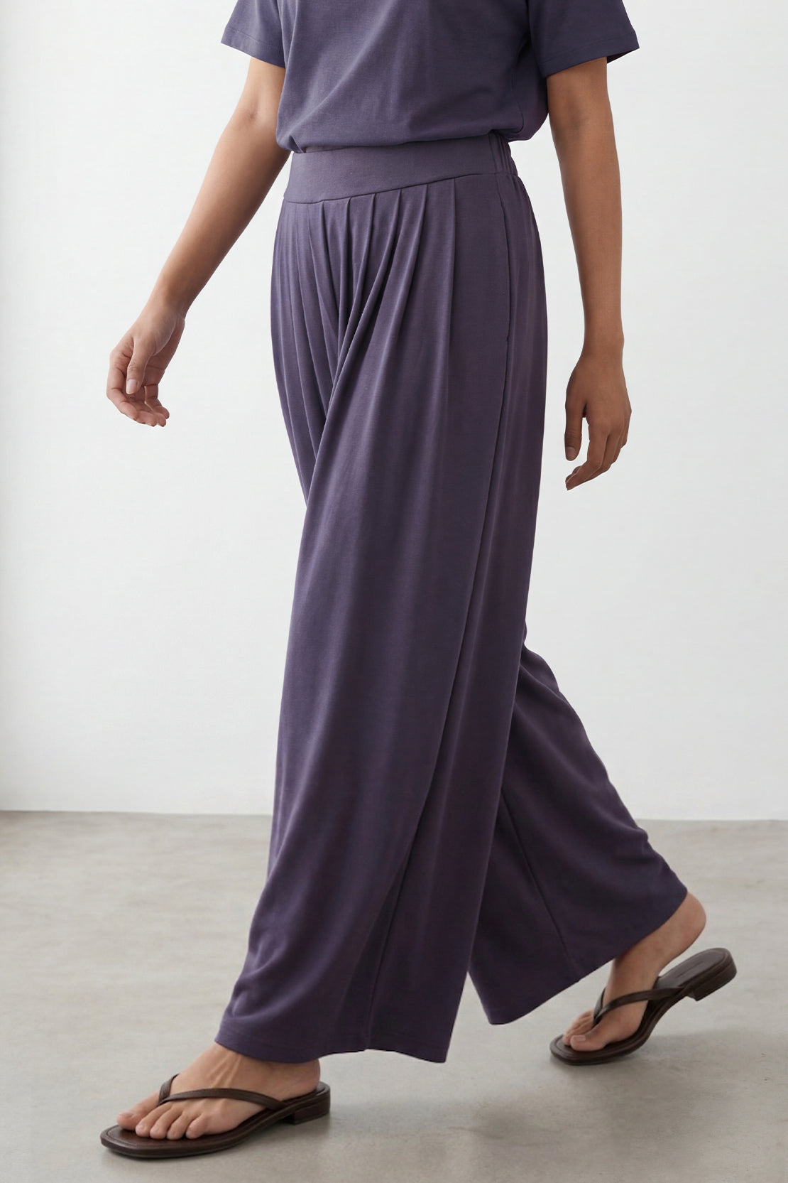 KOKO Modal Blend Pleated Wide-Leg Pants – Lavender grey