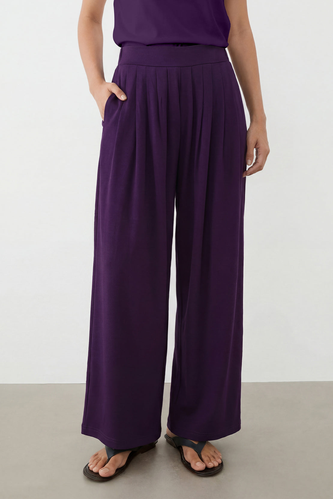 KOKO Modal Blend Pleated Wide-Leg Pants – Berry