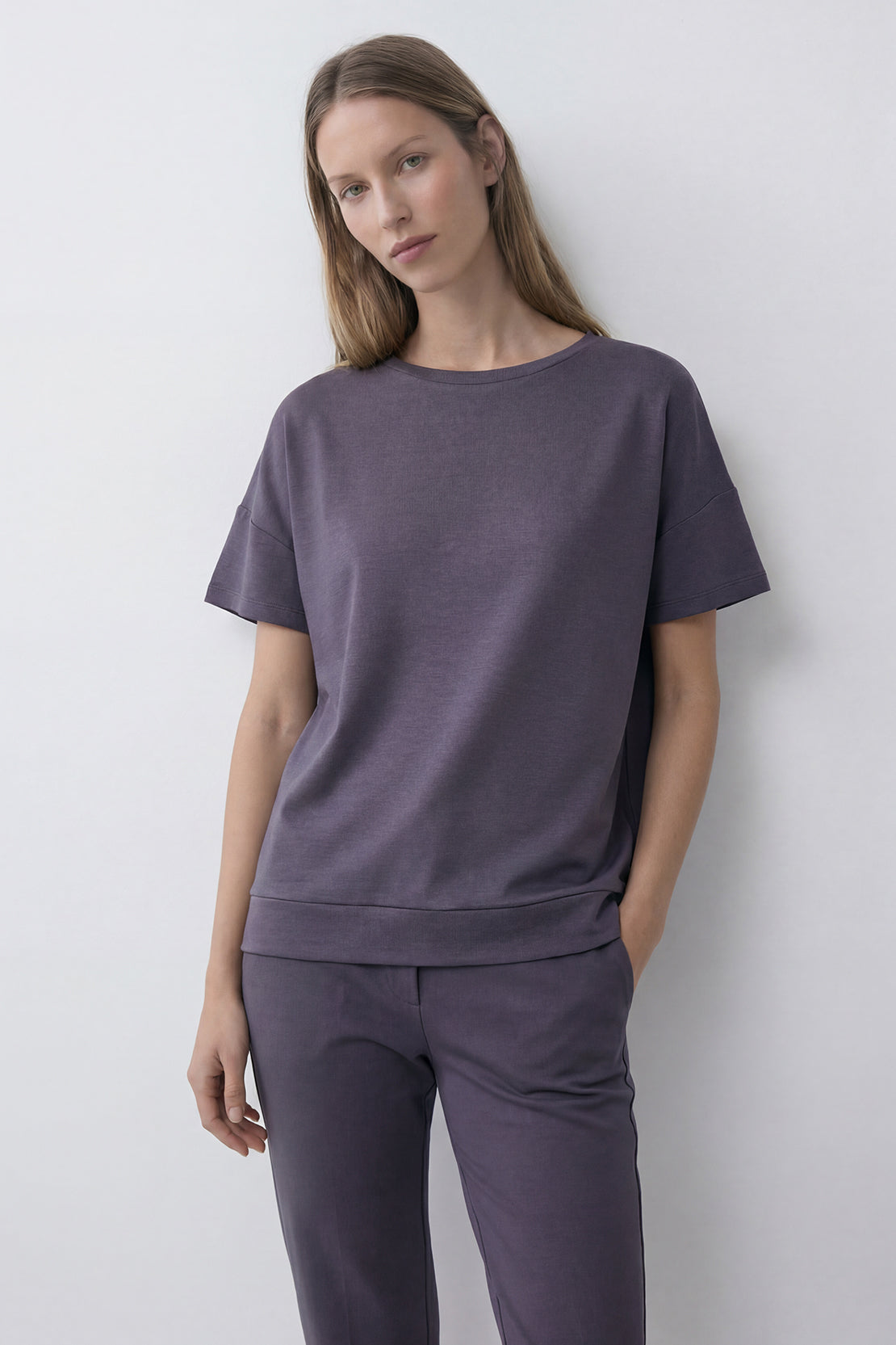 KOKO Modal Blend Relaxed Crew Neck Top – Grey