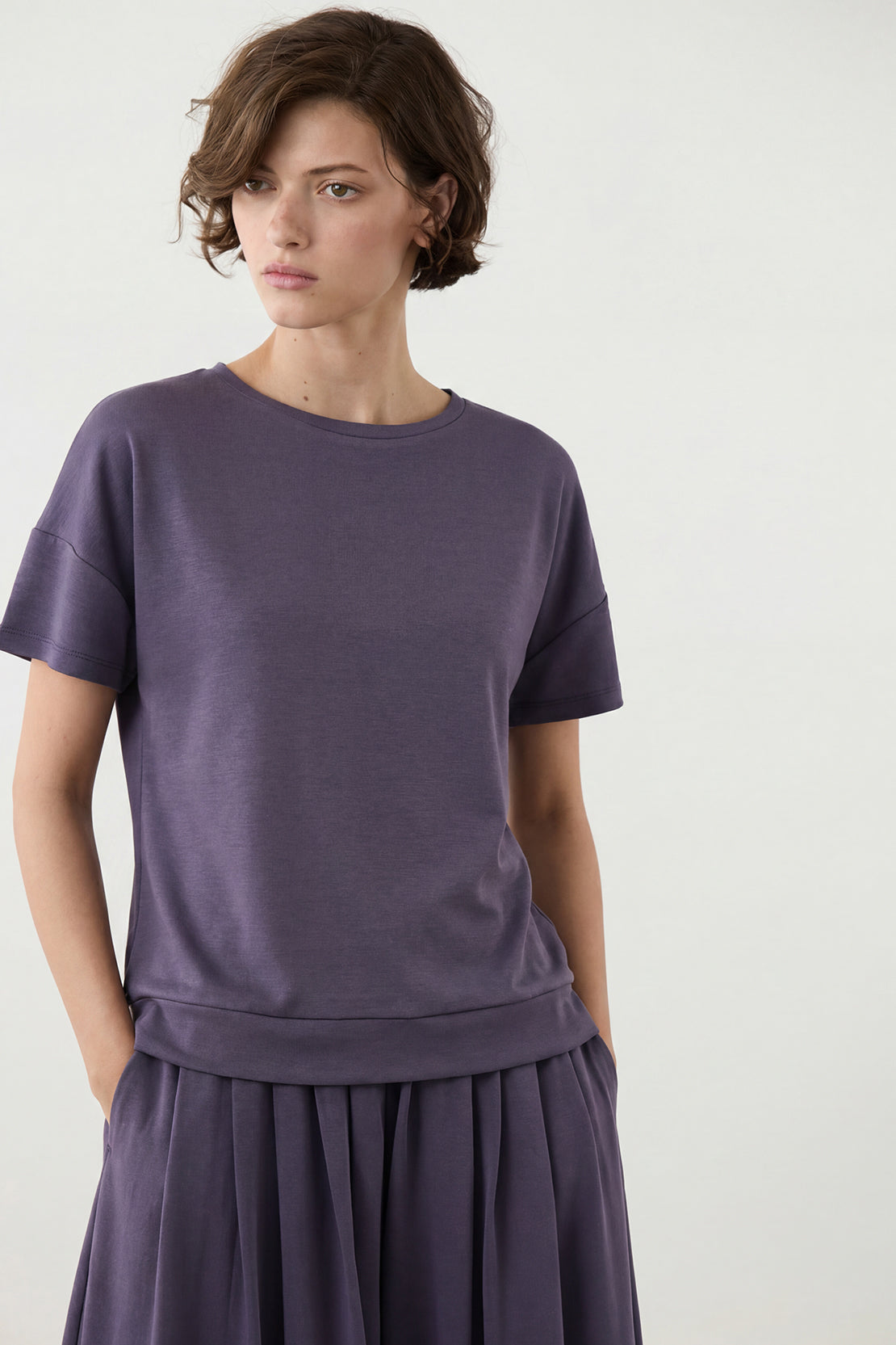 KOKO Modal Blend Relaxed Crew Neck Top – Lavender