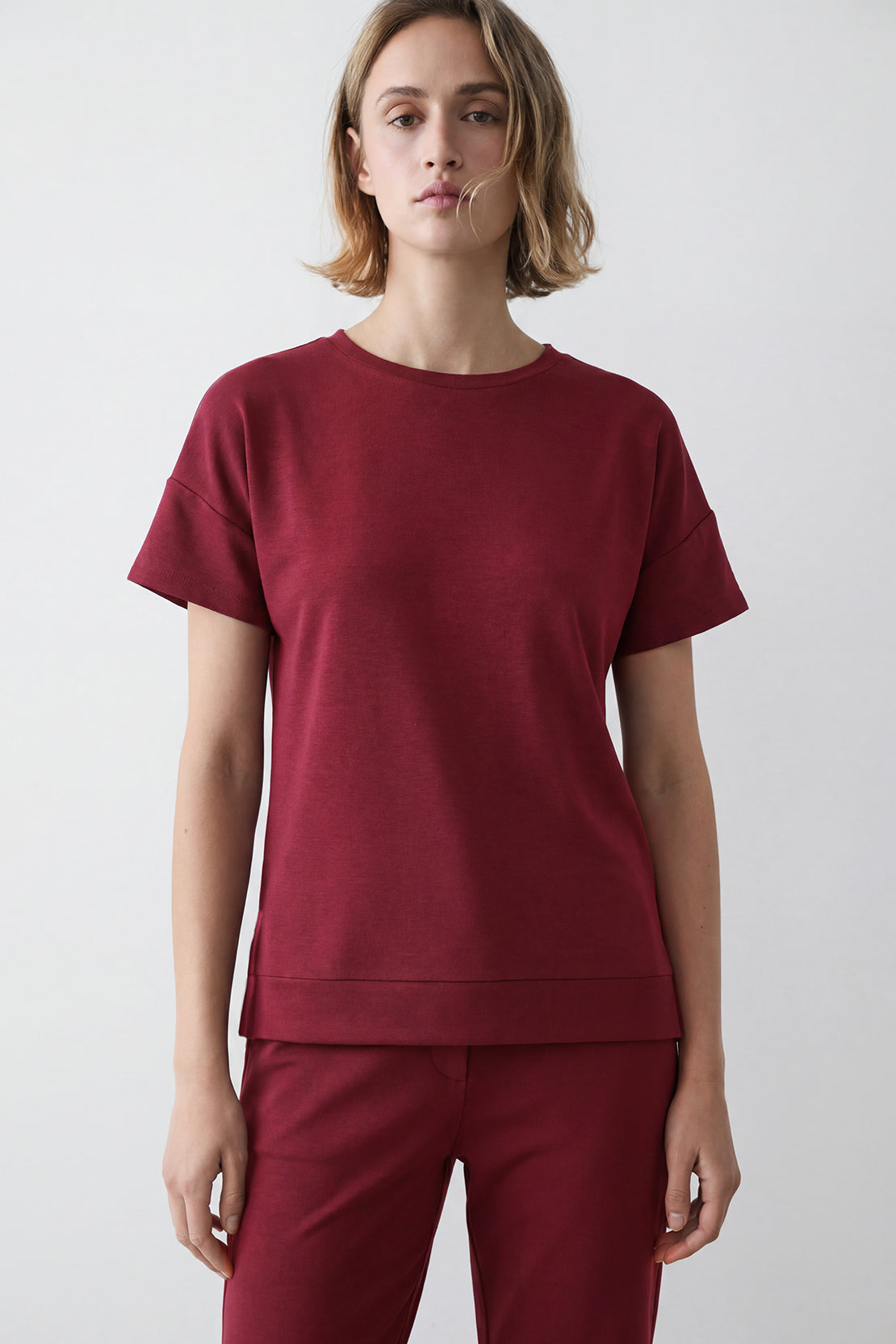KOKO Modal Blend Relaxed Crew Neck Top – Cherry