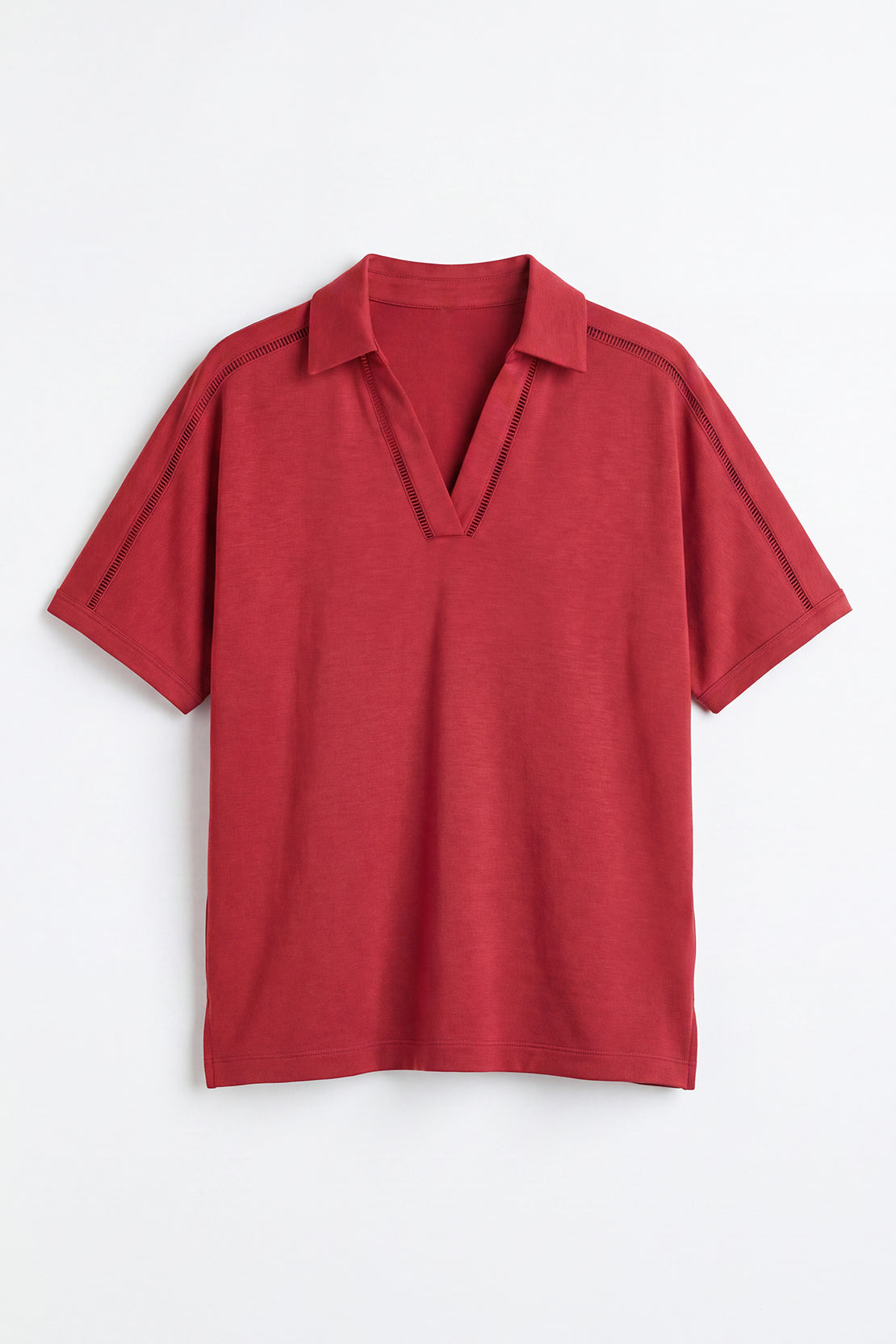 KOKO Modal Blend V-Neck Collared Shirt – Red