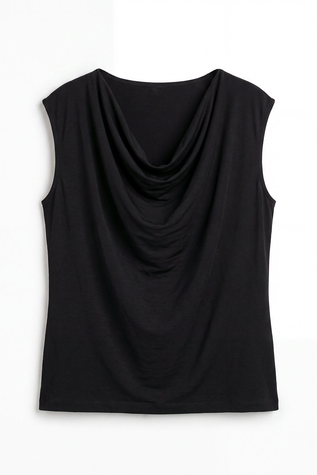 KOKO Silky Muslin Layered Cowl-Neck Top – Black
