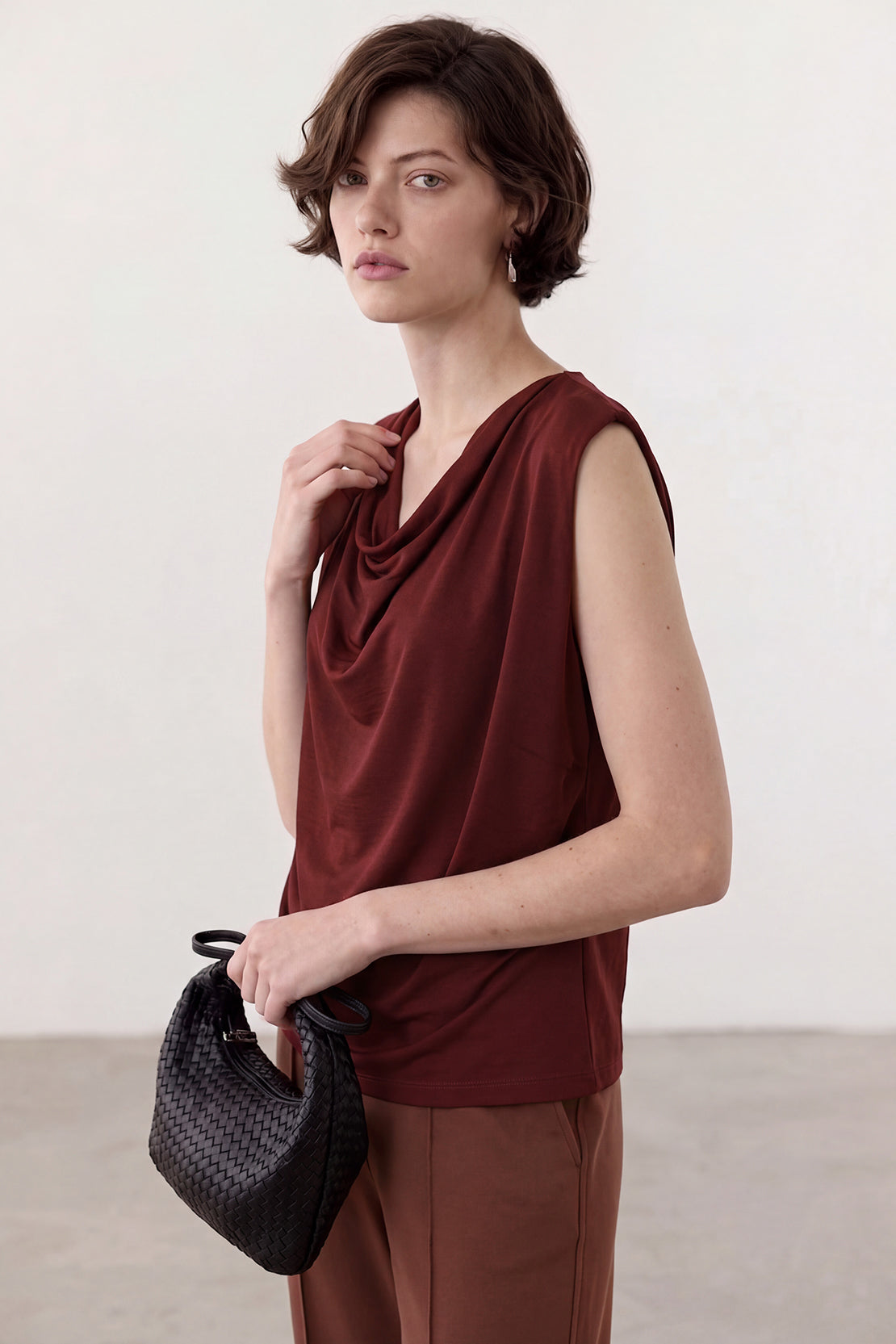 KOKO Silky Muslin Layered Cowl-Neck Top – Cherry