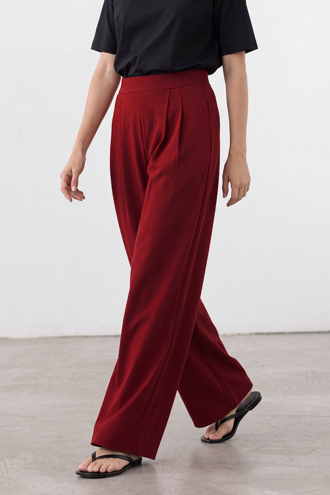 KOKO Modal High-Waist Pleated Pants – Red