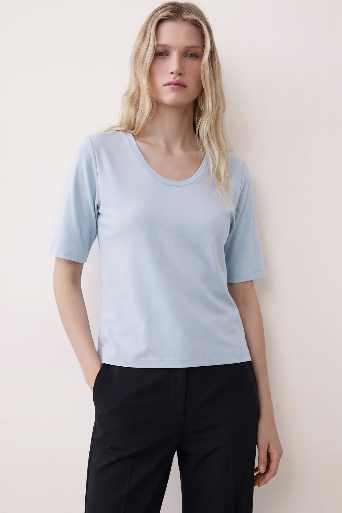 KOKO Sorona Modal Scoop-Neck Top – Soft Blue