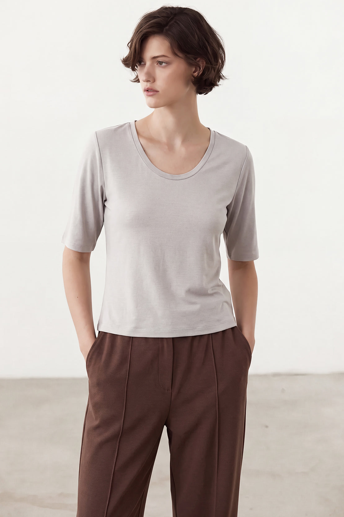 KOKO Sorona Modal Scoop-Neck Top – Grey