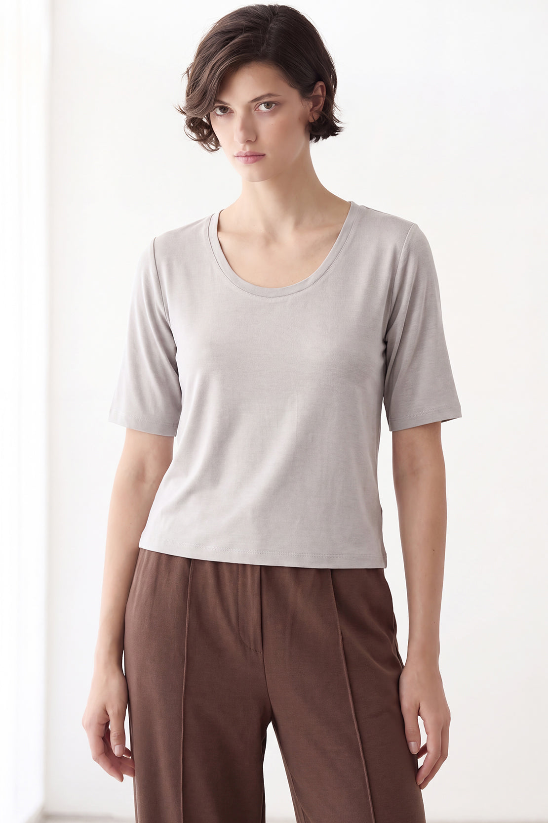 KOKO Sorona Modal Scoop-Neck Top – Grey