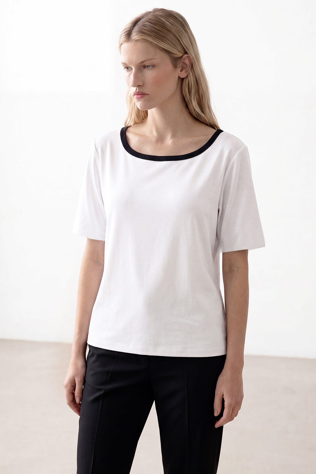 KOKO Cupro Contrast Square Neck T-Shirt – White