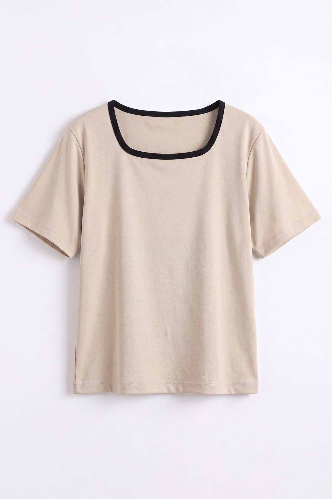 KOKO Cupro Contrast Square Neck T-Shirt – Beige