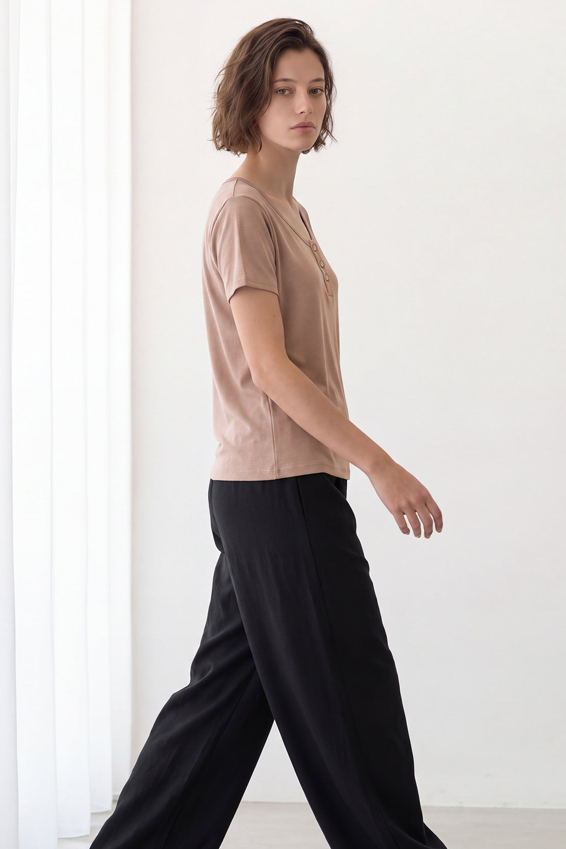 KOKO Cupro Buttoned T-Shirt – Taupe