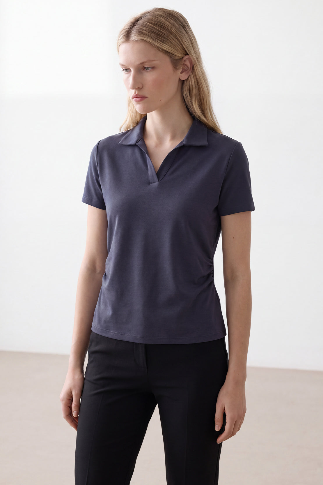 KOKO Modal Blend Collared Top – Smoke