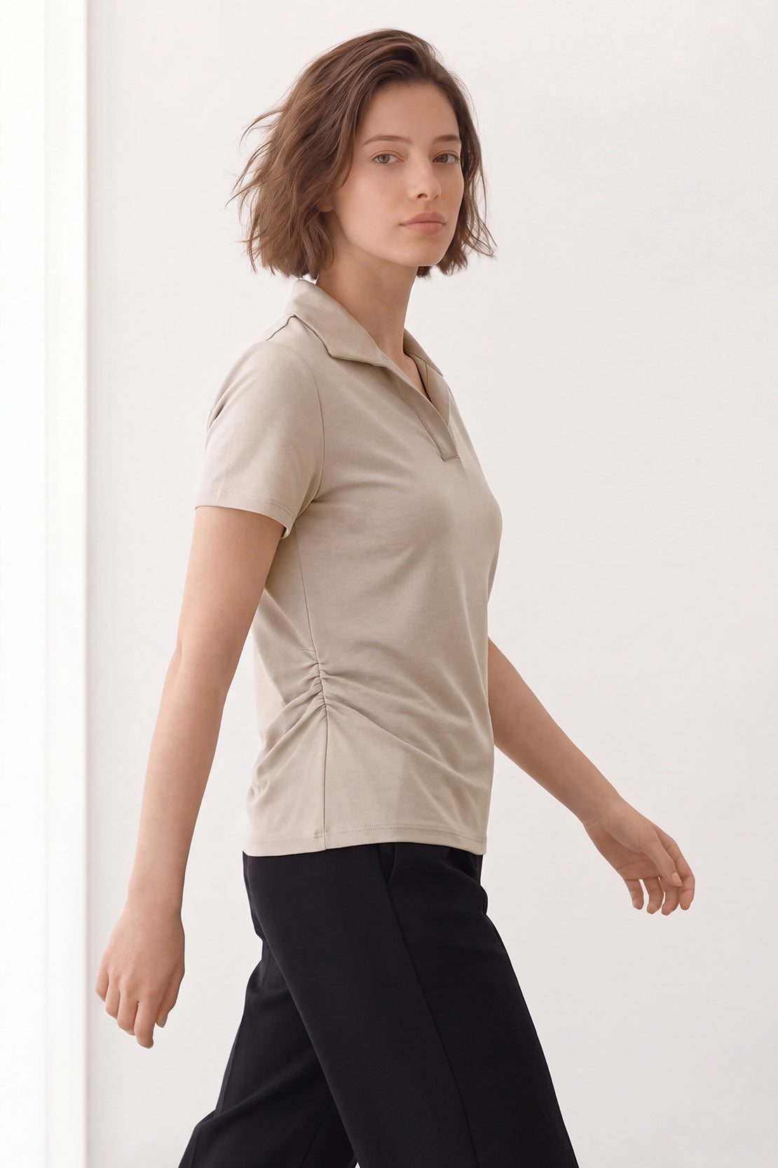 KOKO Modal Blend Collared Top – Soft Beige
