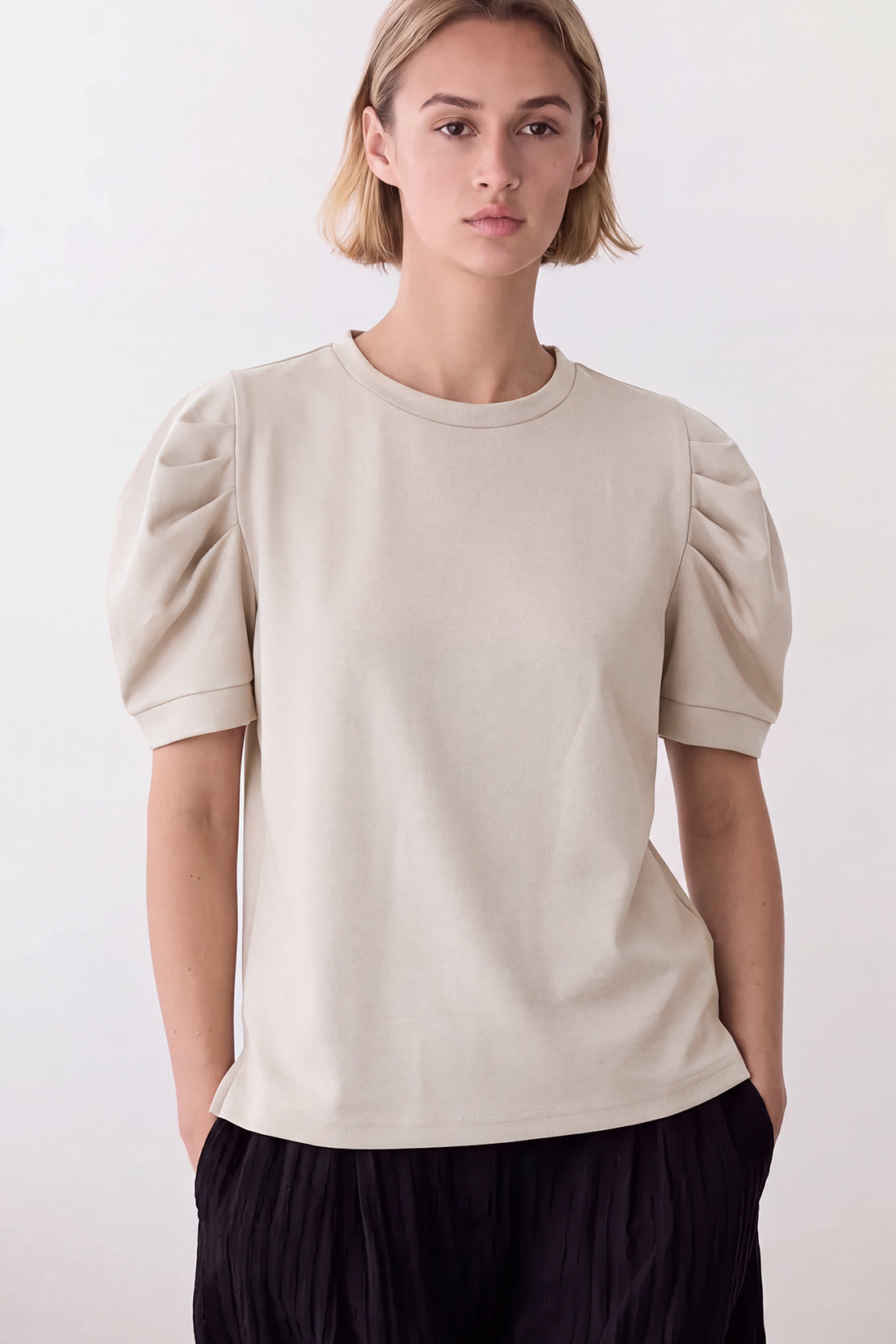 Koko Modal Blend Puff Sleeve Top – Grey