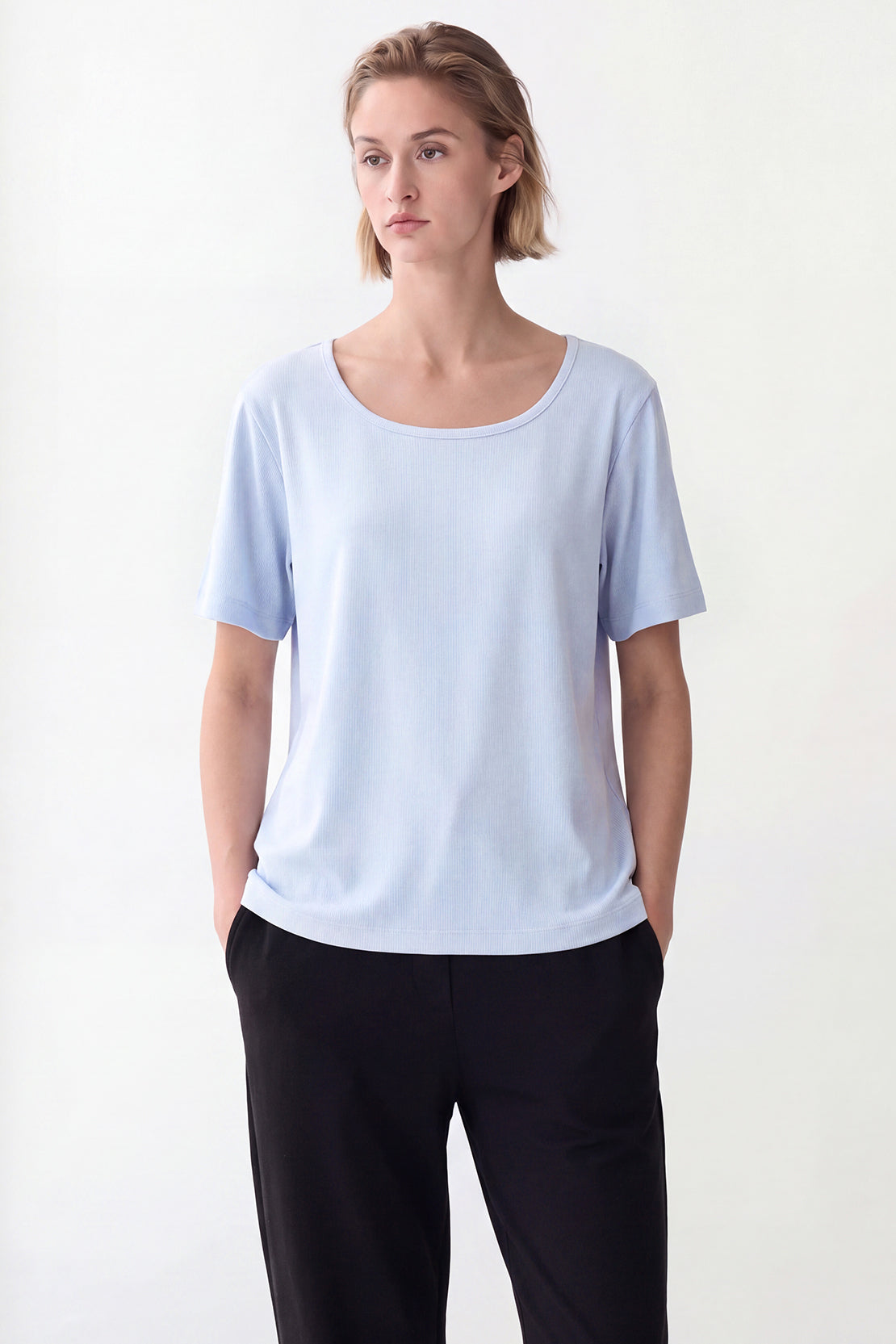KOKO Sheen Modal Scoop Neck Top – Soft Blue
