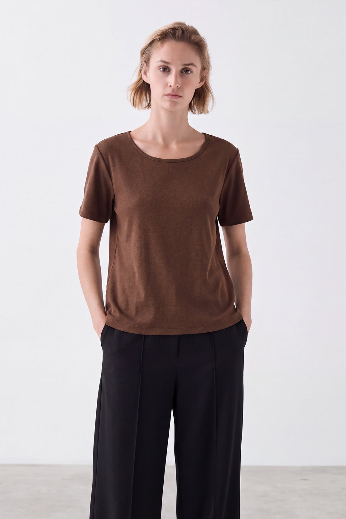 KOKO Sheen Modal Scoop Neck Top – Brown