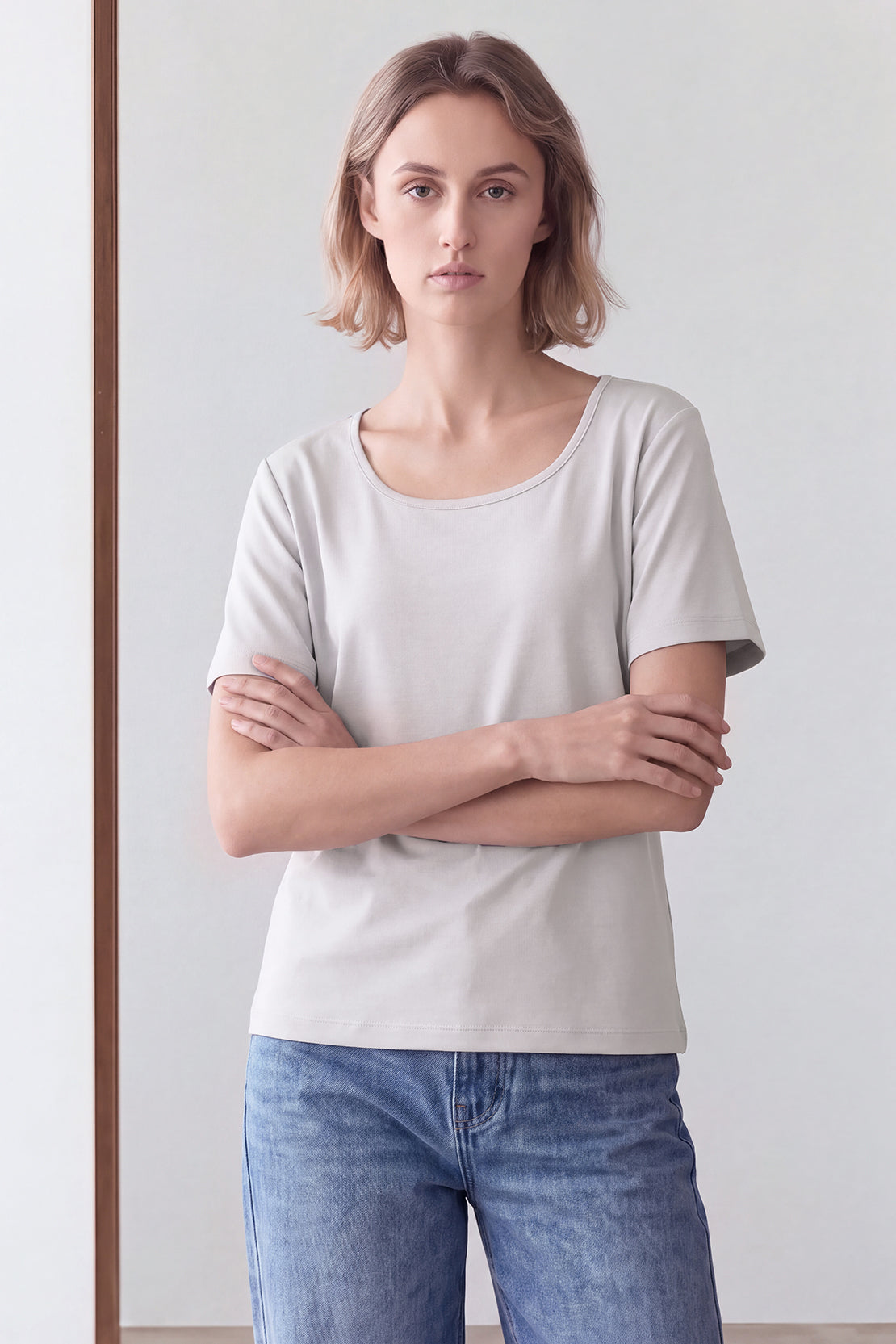KOKO Modal Blend Scoop Neck Top – Silver