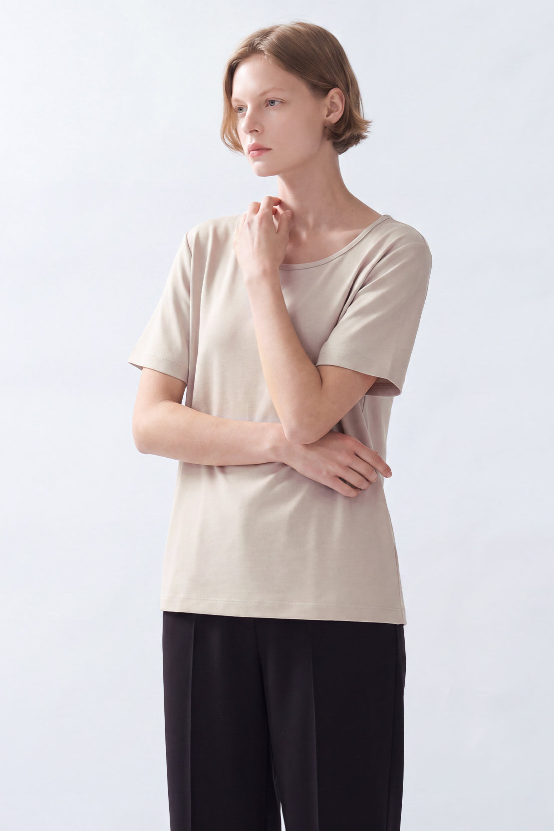 KOKO Modal Blend Scoop Neck Top – Beige