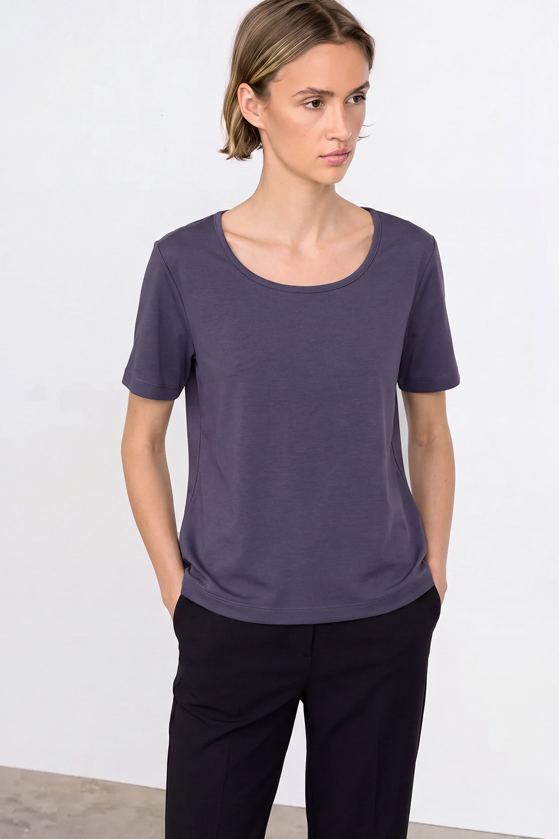 KOKO Modal Blend Scoop Neck Top – Smoke
