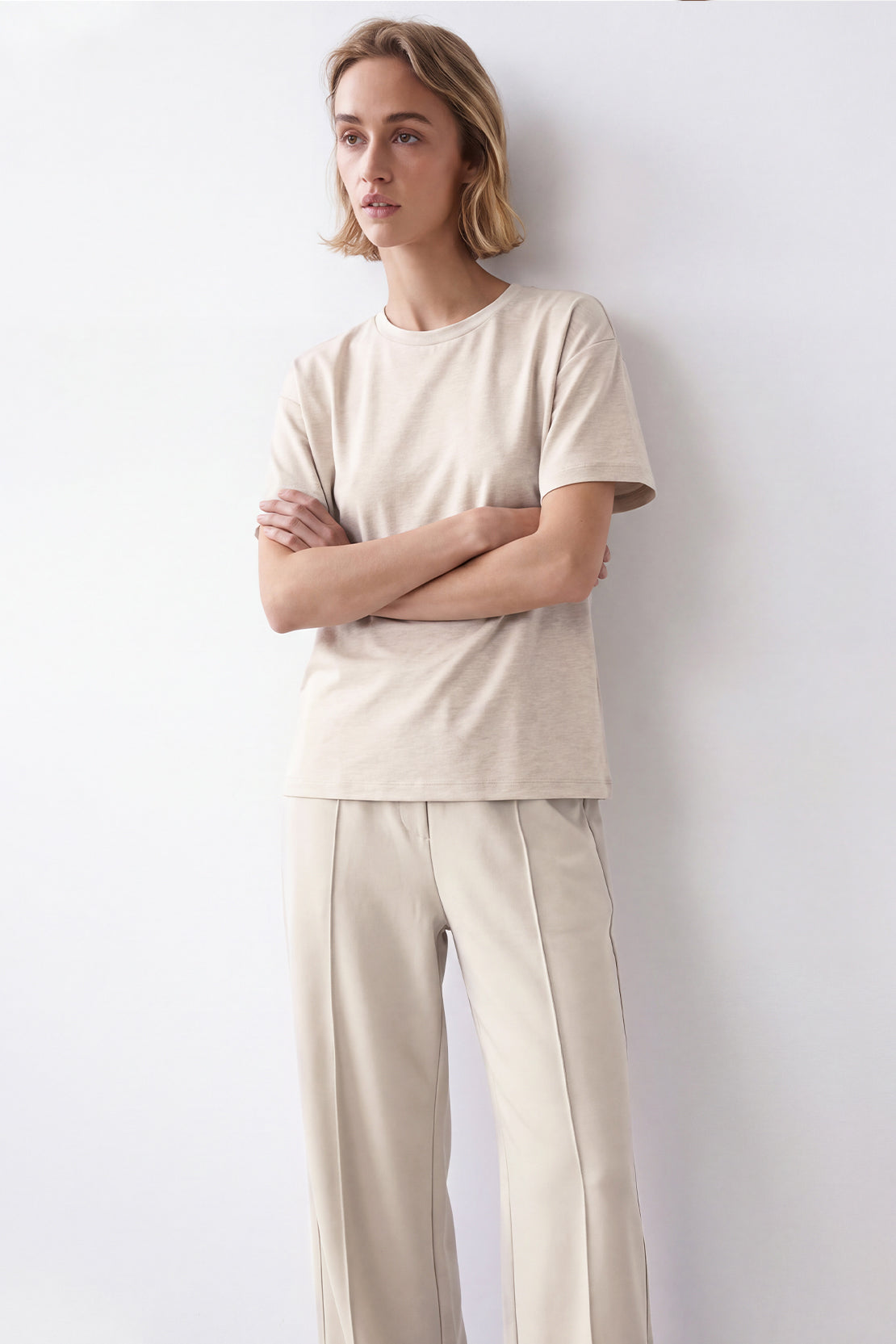KOKO Modal Blend Drop Shoulder T-Shirt – Beige