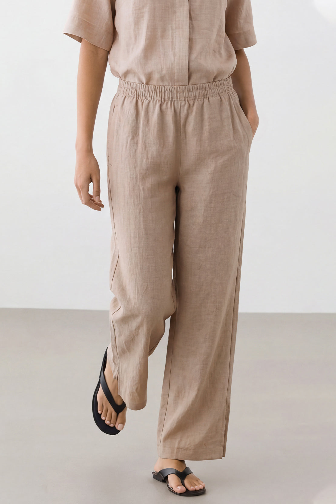 KOKO Pure Linen Straight-Fit Pants – Beige