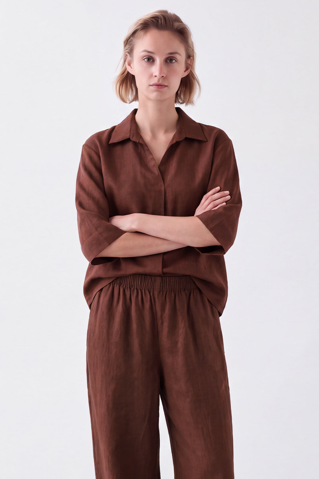 KOKO Pure Linen Collared Shirt – Brown