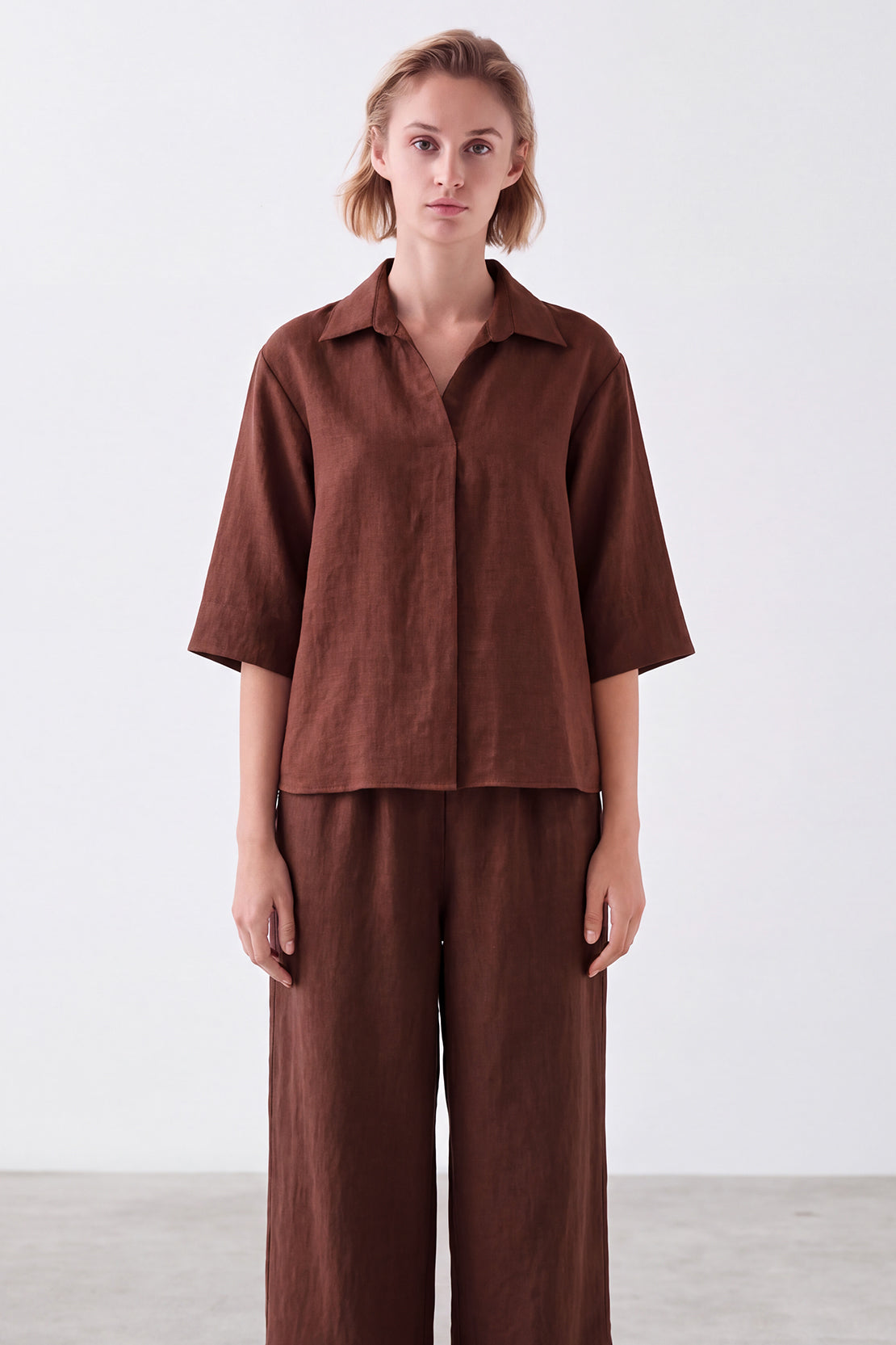 KOKO Pure Linen Collared Shirt – Brown