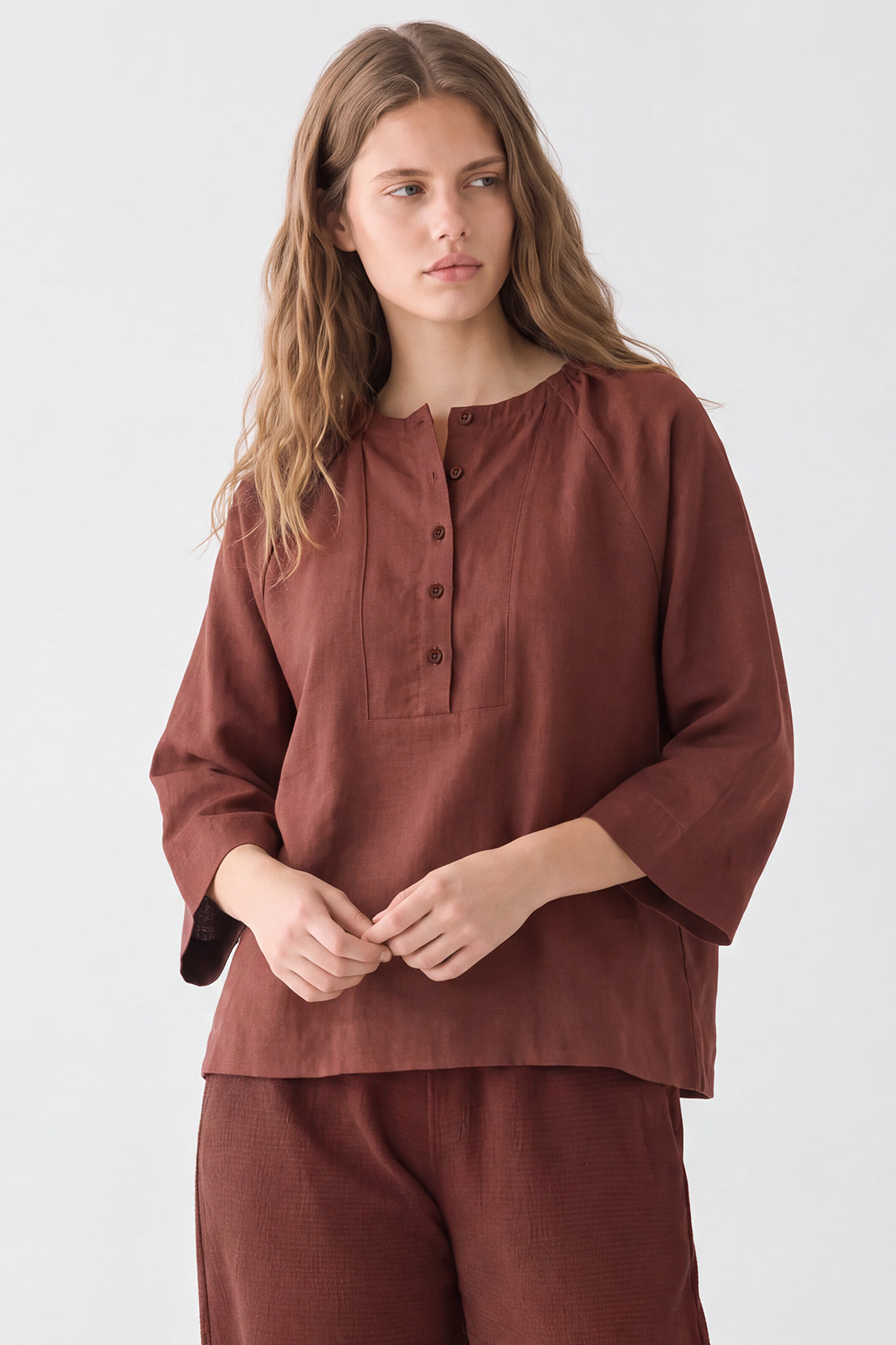 KOKO Pure Linen Half Placket Shirt