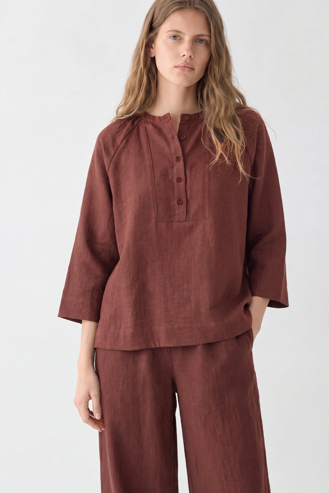 KOKO Pure Linen Half Placket Shirt