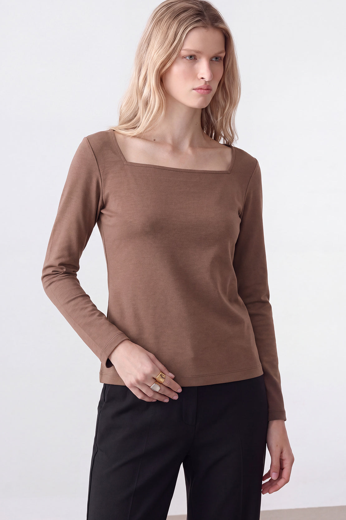 KOKO Sheen Modal Square Neck Shirt – Brown